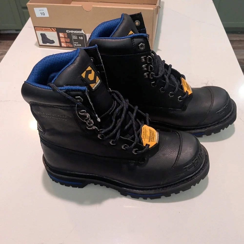 Chinook Tarantula Boots Mens 10 Leather Black Steel Toe Slip Resistant